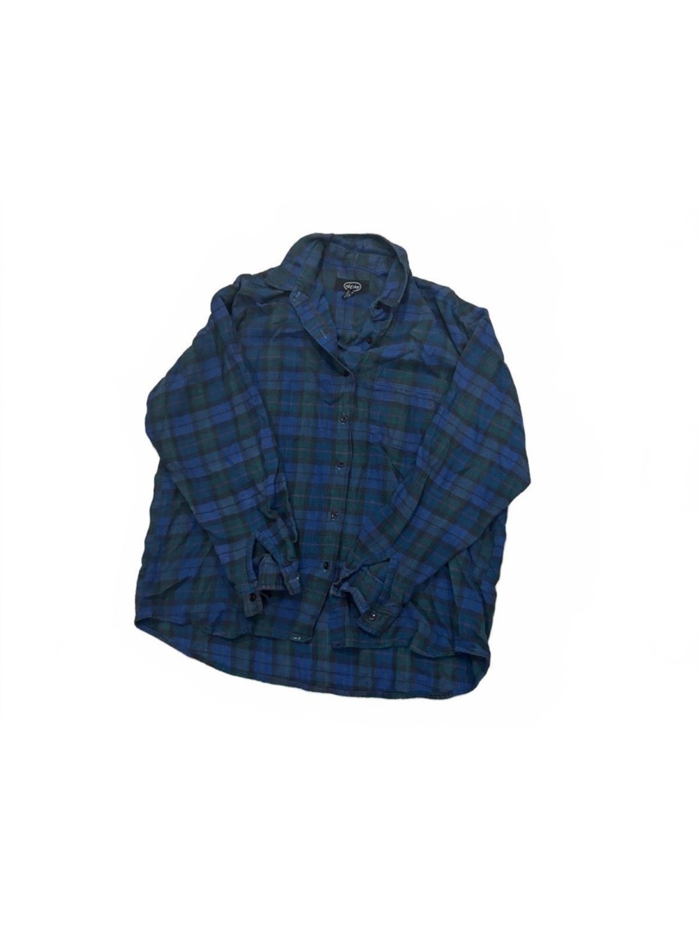 Mint Shop Blue and Green Plaid Button-Up Shirt, Size Large